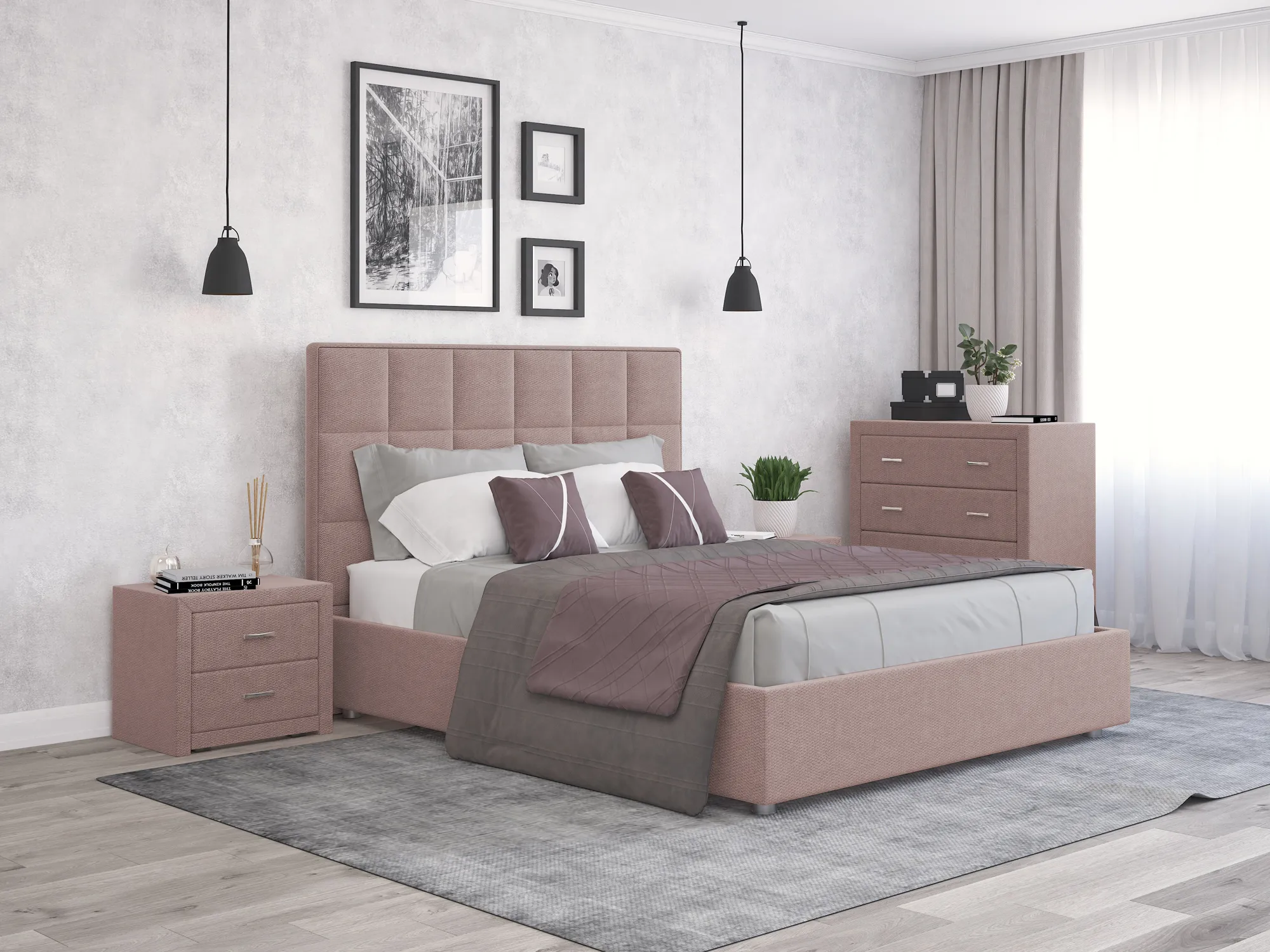 Крвать Квадро N 180х200 прямой NEW 1Категория Микровелюр Розовый Муар