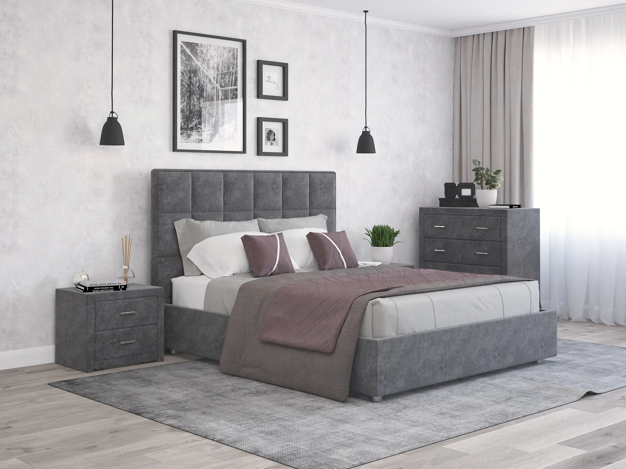 Крвать Квадро N 160х200 прямой NEW 1Категория Шенилл Матовый оникс