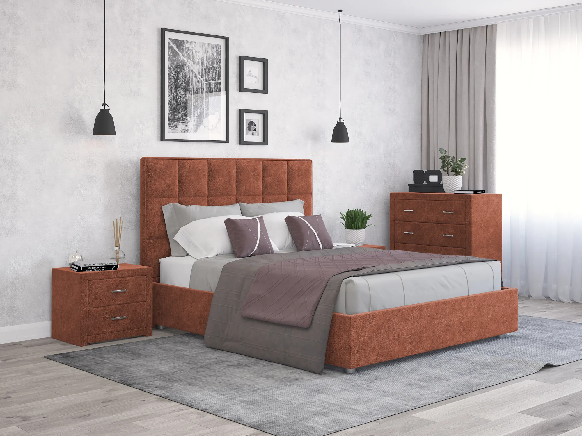 Крвать Квадро N 180х200 прямой NEW 1Категория Шенилл Оранжевый закат