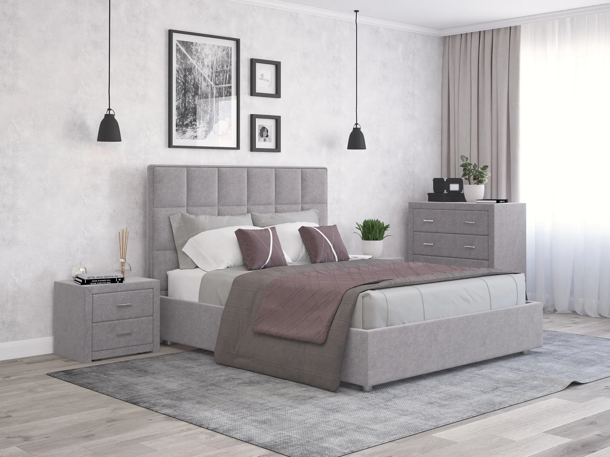 Крвать Квадро N 120х200 прямой NEW 1Категория Микровелюр Платина