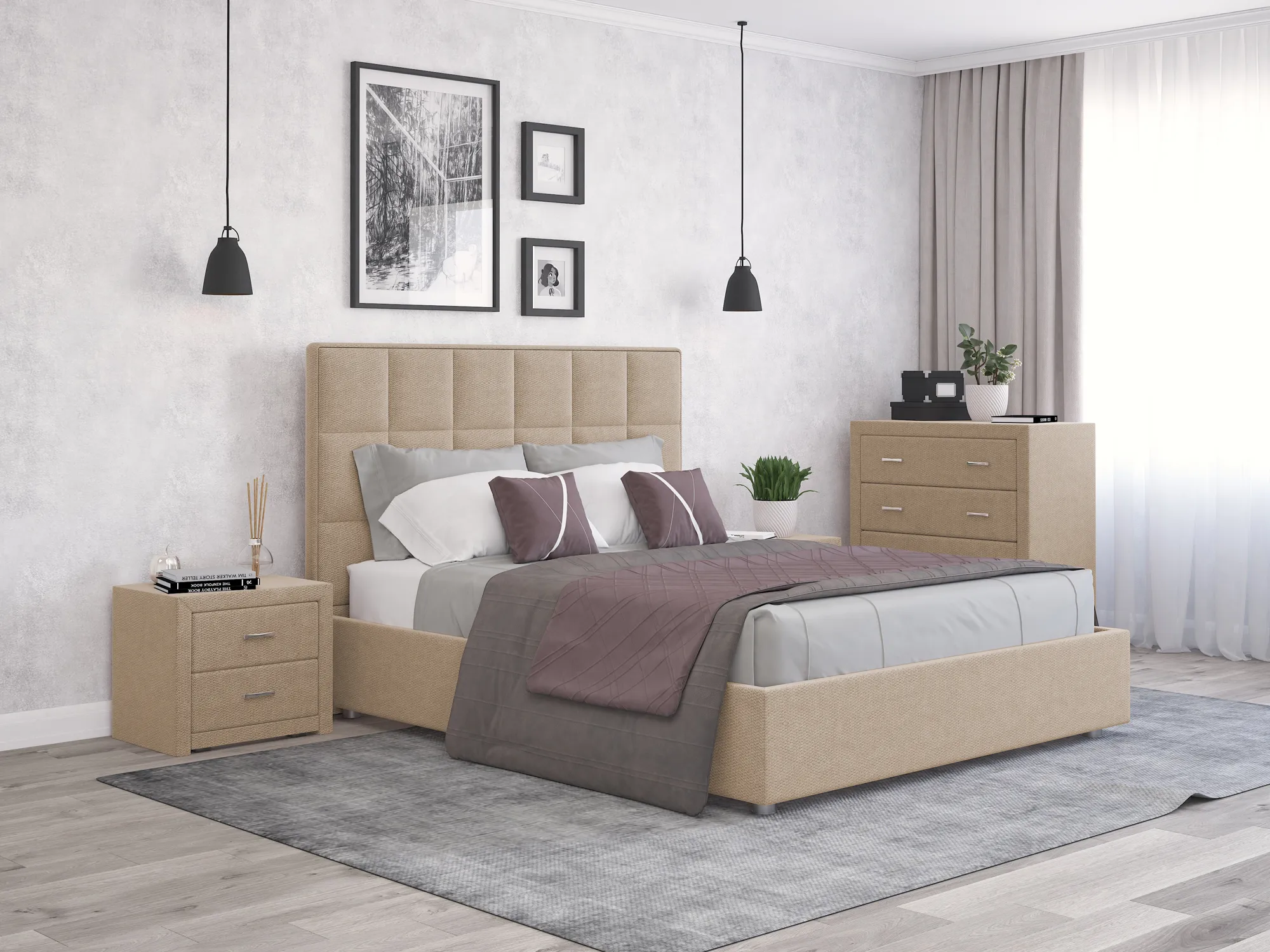 Крвать Квадро N 180х200 прямой NEW 1Категория Микровелюр Бежевый Муар