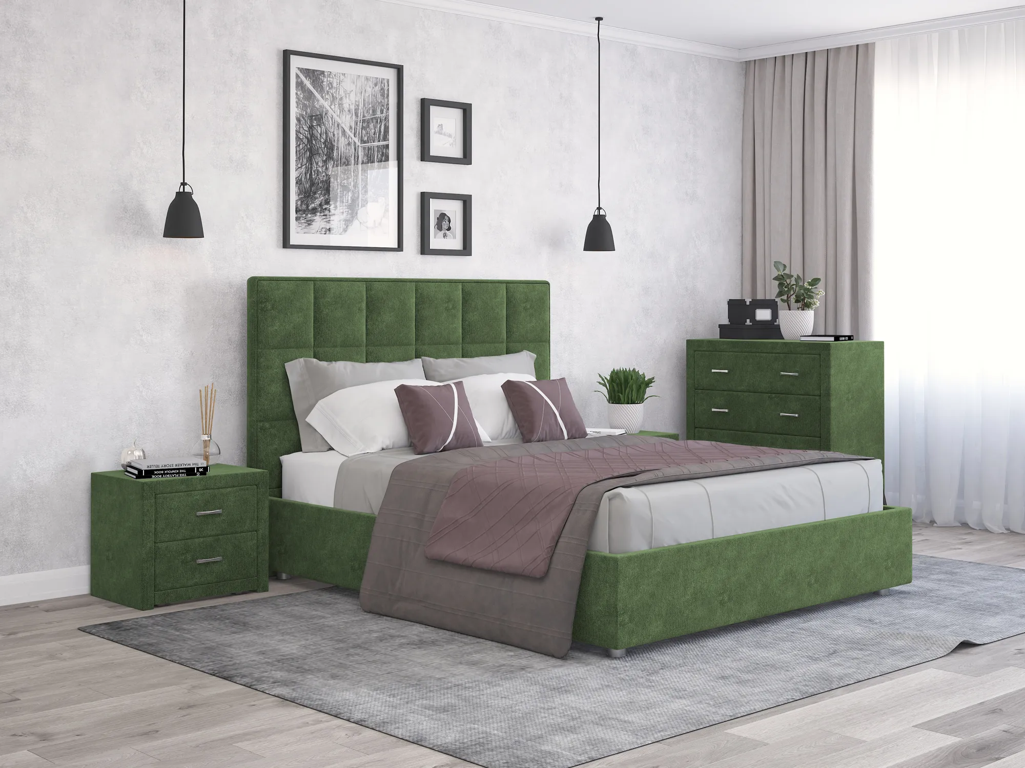 Крвать Квадро N 120х200 прямой NEW 1Категория Шенилл Хвоя