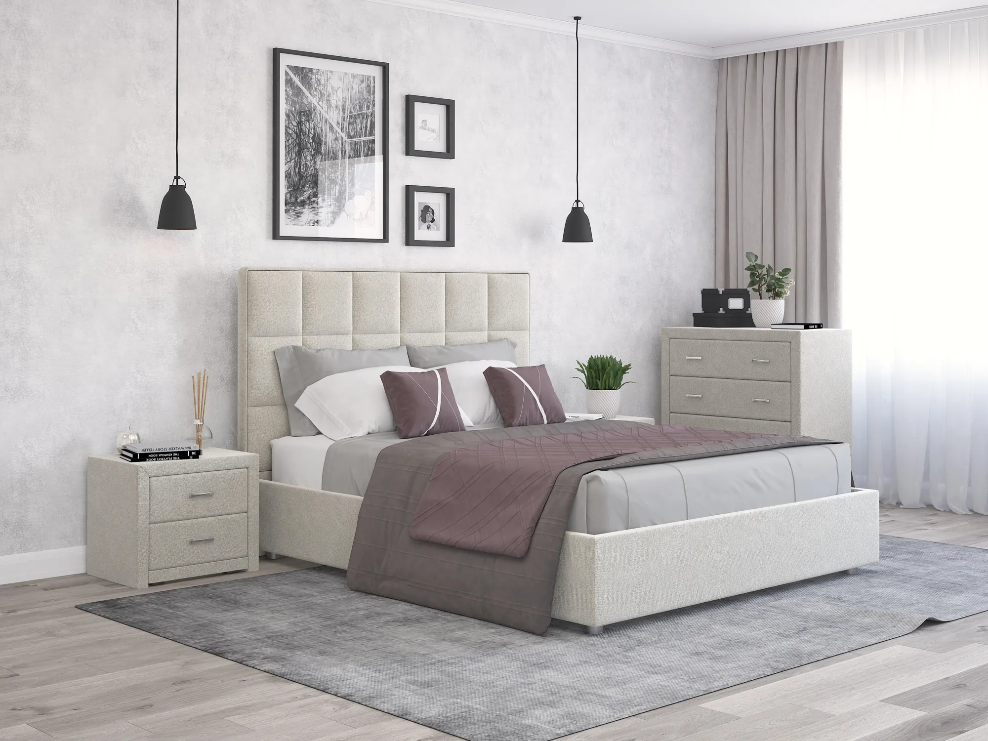 Крвать Квадро N 180х200 прямой NEW 1Категория Шенилл Бежевый лен